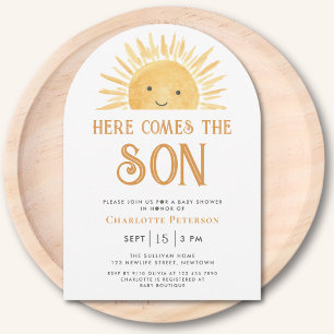 Invitation Voici le Baby shower Son Yellow Sun Arch
