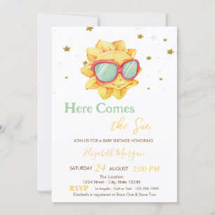 Invitation Voici Le Baby shower Sun Gold Stars