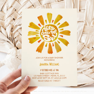 Invitation Voici Le Baby shower Sun Watercolor