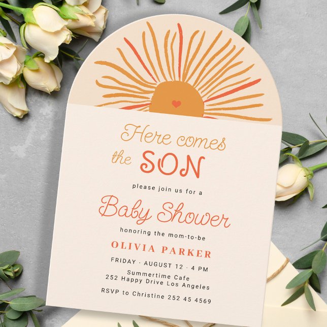 Invitation Voici le fils baby shower de garçon en arc de sole (Créateur téléchargé)