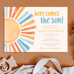 Invitation Voici le fils baby shower garçon soleil