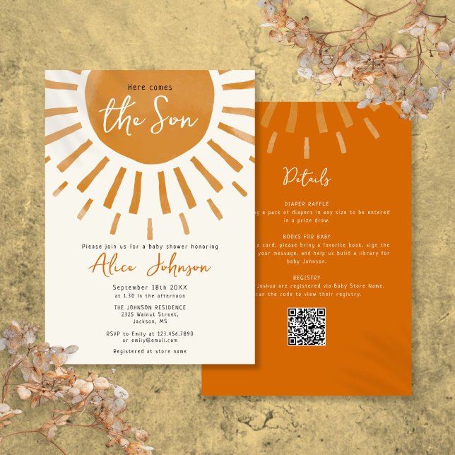 Invitation Voici Le Fils Boho Boy Tout En Un Baby shower (Here Comes The Son Boho Boy All In One Baby Shower Invitation)