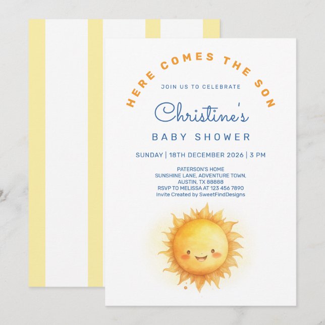 Invitation Voici le fils Fête de naissance d'un bébé garçon m (Devant / Derrière)