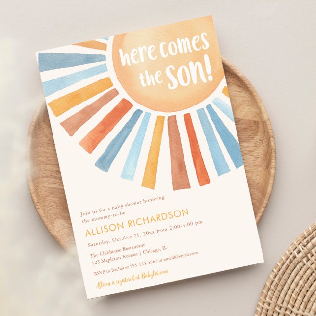 Invitation Voici le fils garçon boho baby shower de soleil (Créateur téléchargé)