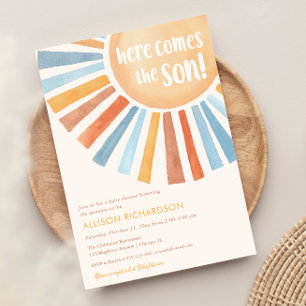 Invitation Voici le fils garçon boho baby shower de soleil