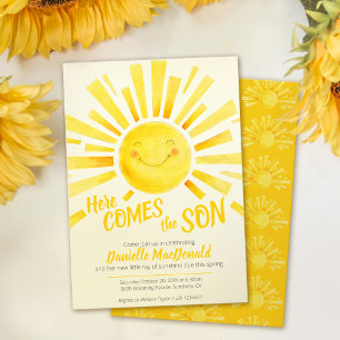 Invitation Voici le fils le soleil jaune baby shower