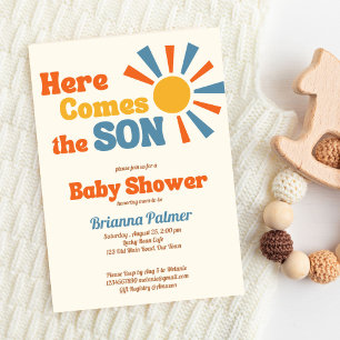 Invitation Voici le fils super baby shower rétro