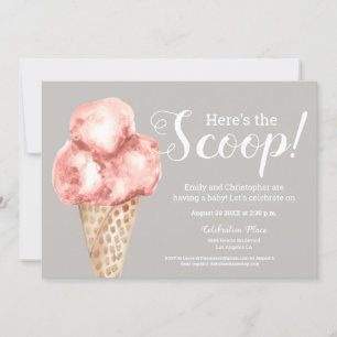 Invitation Voici le scoop baby shower crème glacée Neutral