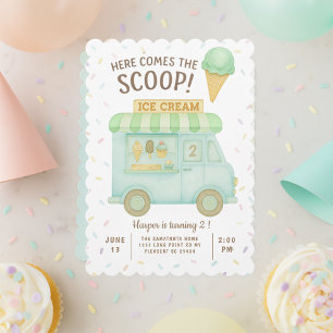 Invitation Voici le scoop   Camion de crème glacée verte à la