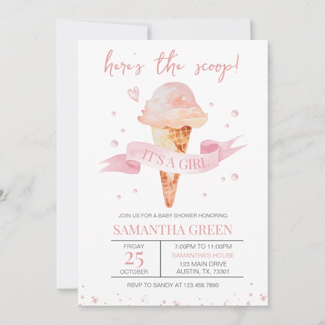 Invitation Voici le Scoop C'est un Baby shower de fille (Devant)