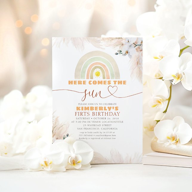 Invitation Voici Le Soleil Rainbow 1er Anniversaire (Here Comes The Sun Birthday Invitations)