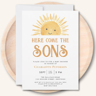 Invitation Voici les fils Jumeaux Baby Shower Sunshine