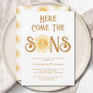 Invitation Voici les fils Jumeaux Garçons Baby Shower 