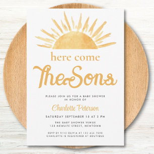 Invitation Voici les jumeaux garçon pour la fête de bébé jume