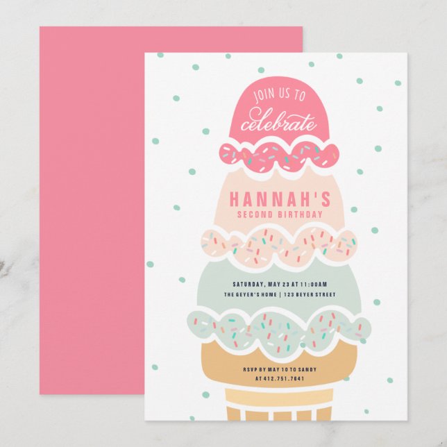 Invitation Voici l'Invitation d'anniversaire de la crème glac (Devant / Derrière)