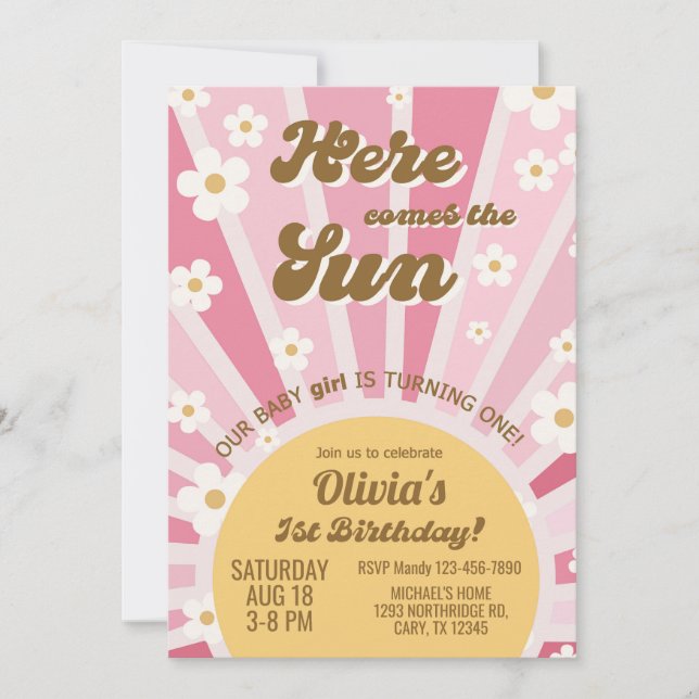 Invitation Voici l'invitation Sun girl 1er anniversaire. (Devant)