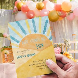 Invitation Voici Son Sunshine Blue Ray Boy Baby shower