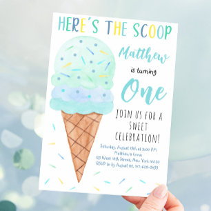 Invitation Voici The Scoop Blue Boy Ice Cream Birthday