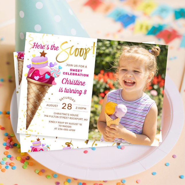 Invitation Voici The Scoop Girls Ice Cream Birthday Photo (Créateur téléchargé)