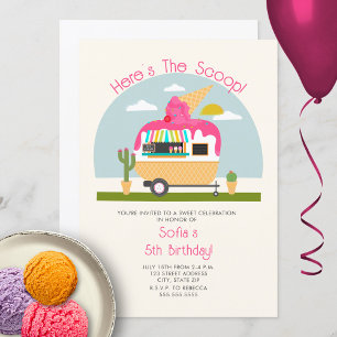 Invitation Voici The Scoop Hot Pink Ice Cream Truck Anniversa