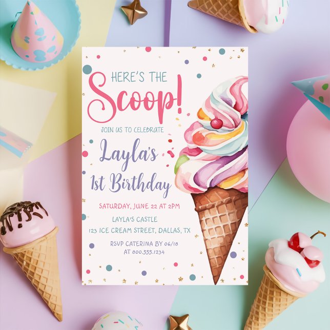 Invitation Voici The Scoop Ice Cream 1er anniversaire (Créateur téléchargé)
