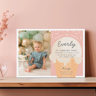 Invitation Voici The Scoop Ice Cream Cone Kid Birthday Photo