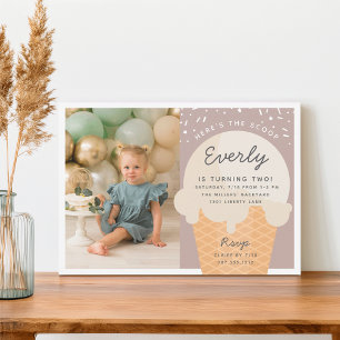 Invitation Voici The Scoop Ice Cream Cone Kid Birthday Photo