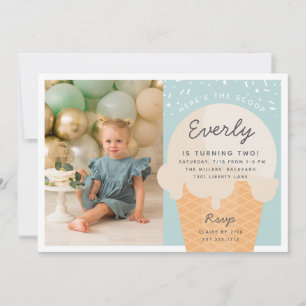 Invitation Voici The Scoop Ice Cream Cone Kid Birthday Photo