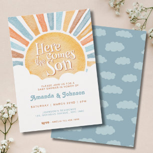 Invitation Voici venir le fils Baby Shower Bohème