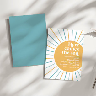 Invitation Voici venir le fils Baby shower Bohème soleil
