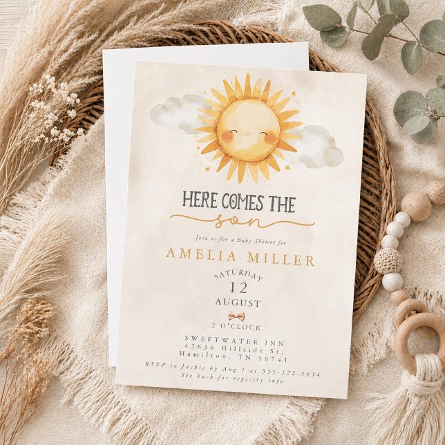 Invitation Voici venir le fils, Baby Shower Boho Boy (Here Comes the Son Boho Boy Baby Shower Invitation)