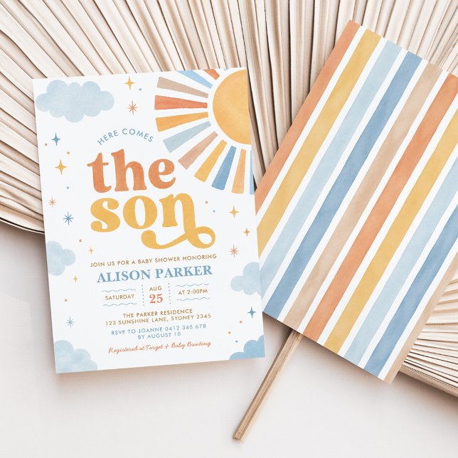 Invitation Voici venir le fils : Baby Shower Boho Sun Boy (Créateur téléchargé)