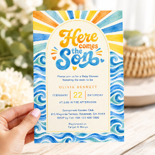 Invitation Voici venir le fils Baby Shower Coastal Sunshine