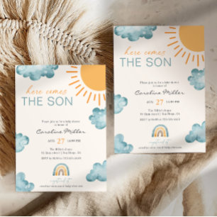 Invitation Voici venir le fils Baby Shower Garçon Bleu