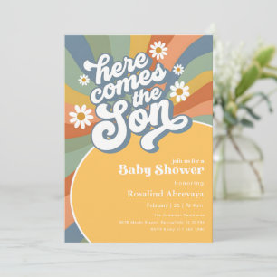 Invitation Voici venir le Fils Baby Shower Rétro