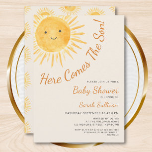 Invitation Voici venir le fils Baby Shower soleil