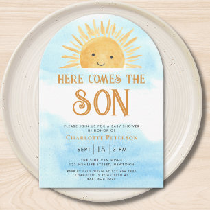 Invitation Voici venir le fils Baby Shower Soleil Ciel