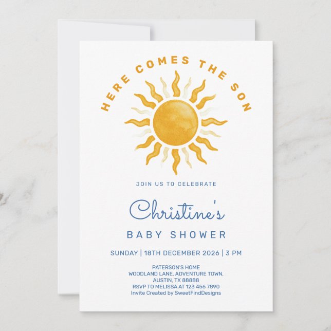 Invitation Voici venir le fils bébé garçon shower (Devant)