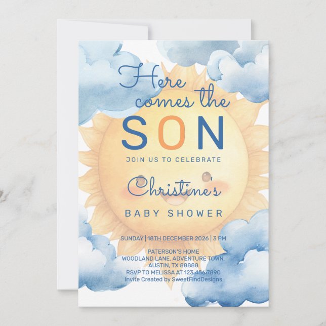Invitation Voici venir le fils bébé garçon shower (Devant)