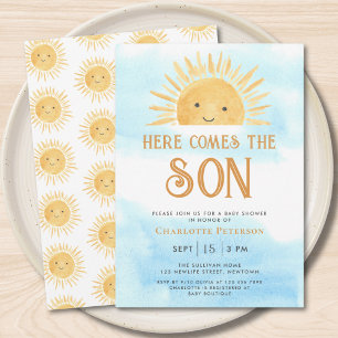 Invitation Voici venir le fils Douceur Ciel Baby Shower 