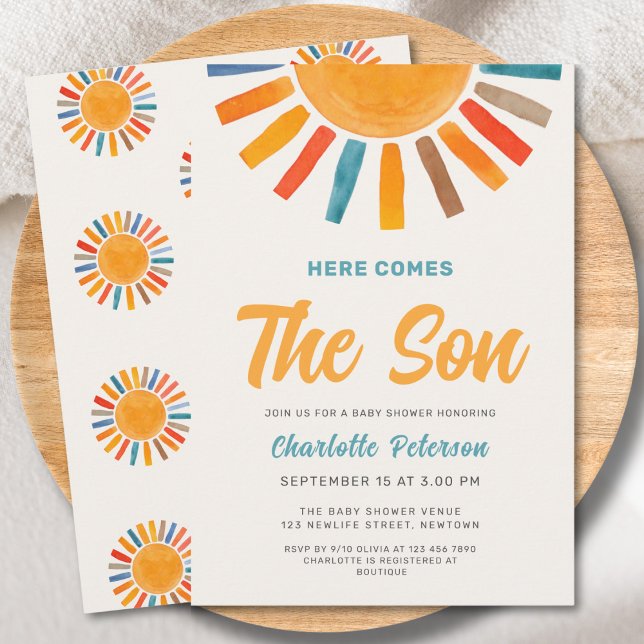 Invitation Voici venir le fils Fête de bébé garçon Sunshine (Créateur téléchargé)