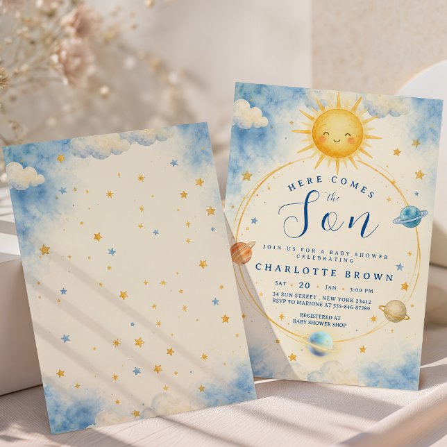Invitation Voici venir le fils Fête pour bébé garçon (Here Comes the Son Baby Boy Shower Invitation)