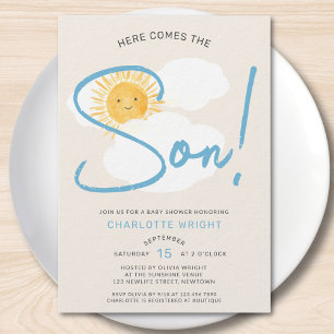 Invitation Voici venir le fils Garçon Baby Shower