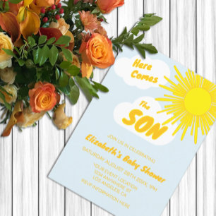 Invitation Voici venir le fils Garçon Baby Shower