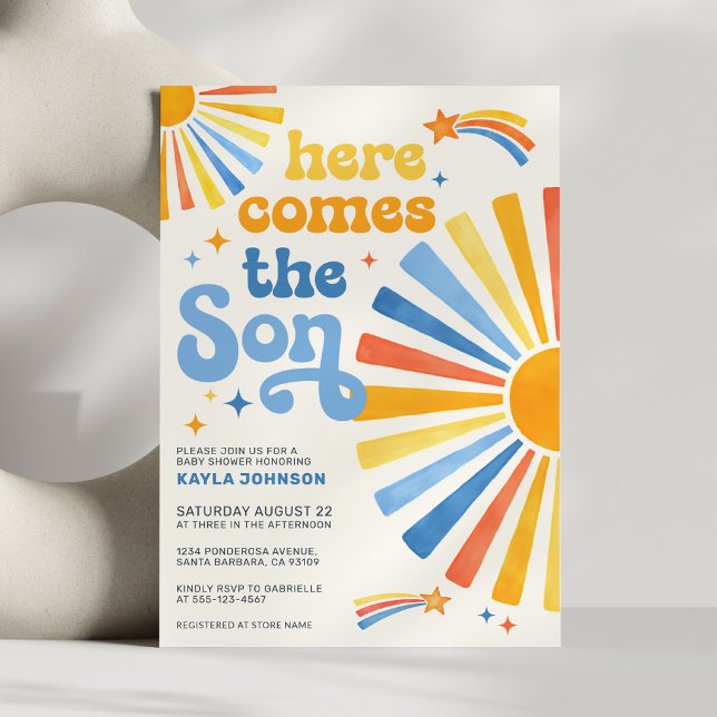 Invitation Voici venir le fils Garçon soleil bohème Baby Show (Créateur téléchargé)