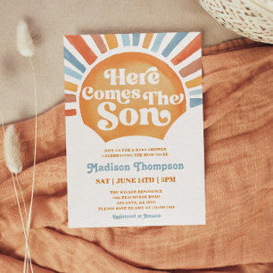 Invitation Voici venir le fils Retro Sun Boy Baby Shower
