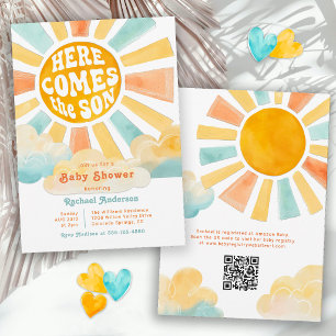 Invitation Voici venir le fils Retro Sunshine Baby Shower