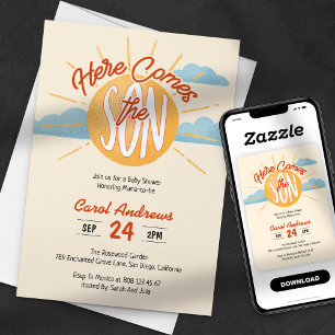 Invitation Voici venir le fils Retro Sunshine Baby Shower