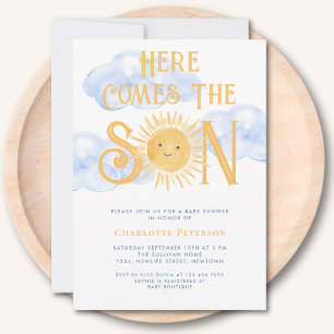 Invitation Voici venir le fils Soleil Nuages Baby Shower
