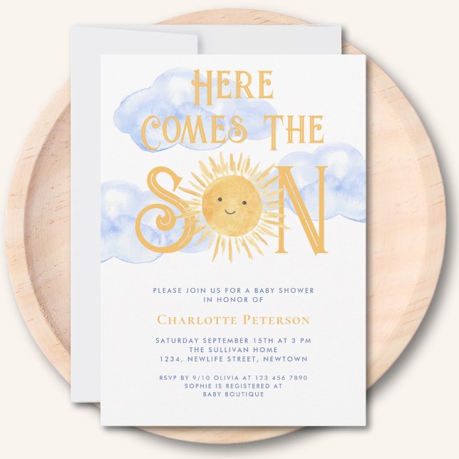 Invitation Voici venir le fils Soleil Nuages Baby Shower (Créateur téléchargé)